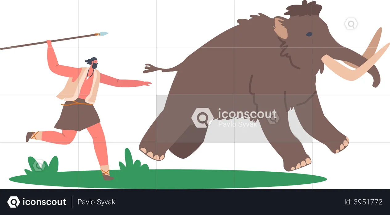 Prehistoric man Hunting Wild Animals  Illustration