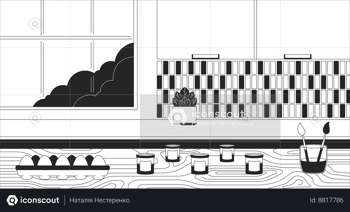 Preparação de ovo de Páscoa na cozinha  Ilustração