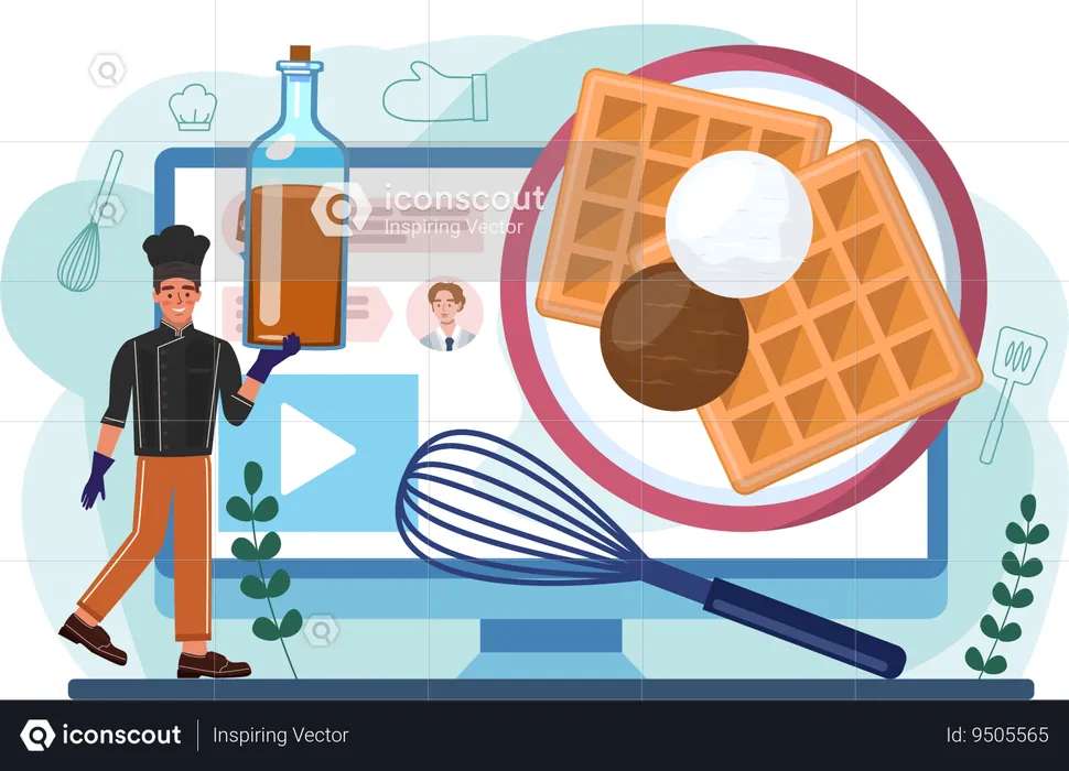 Preparing waffles from web recipe  Illustration