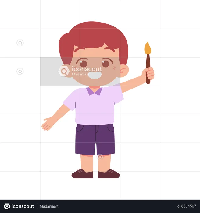 Preschool Boy Holding Paint Brush  Illustration