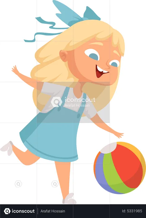 Preschool girl playing with ball  Illustration