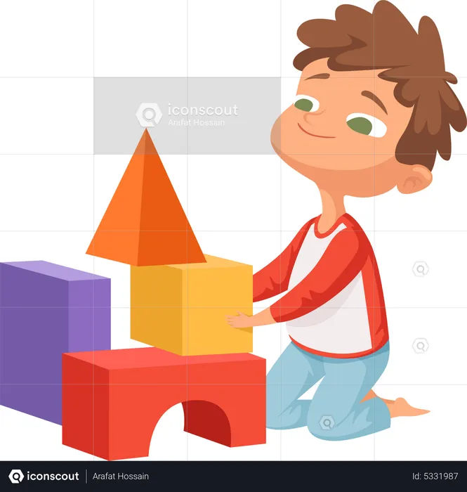 Preschool kid playing with toys  Illustration