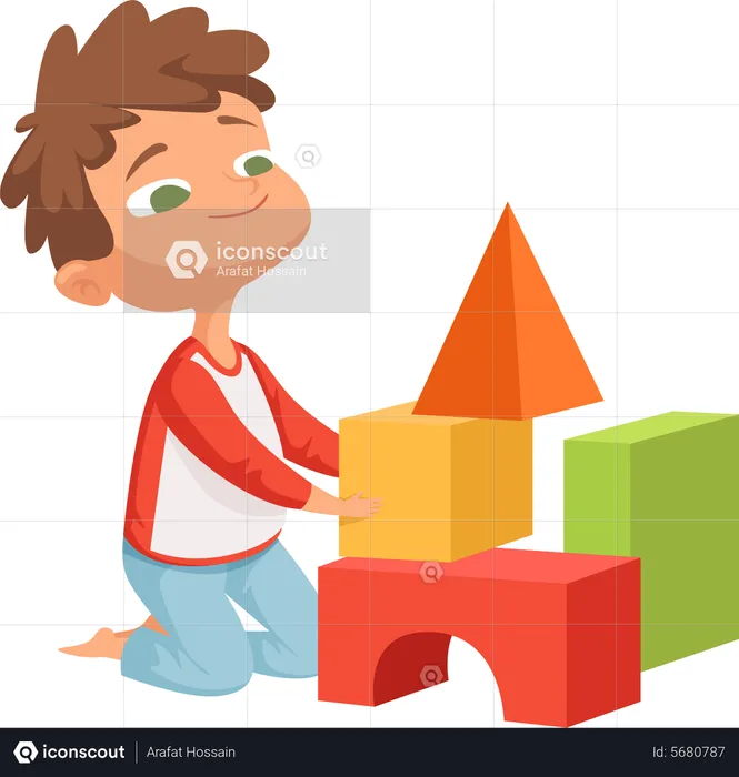 Preschool kid playing with toys  Illustration