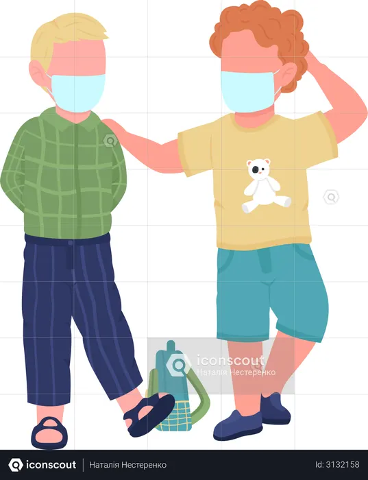 Preschool kids in face masks  Illustration