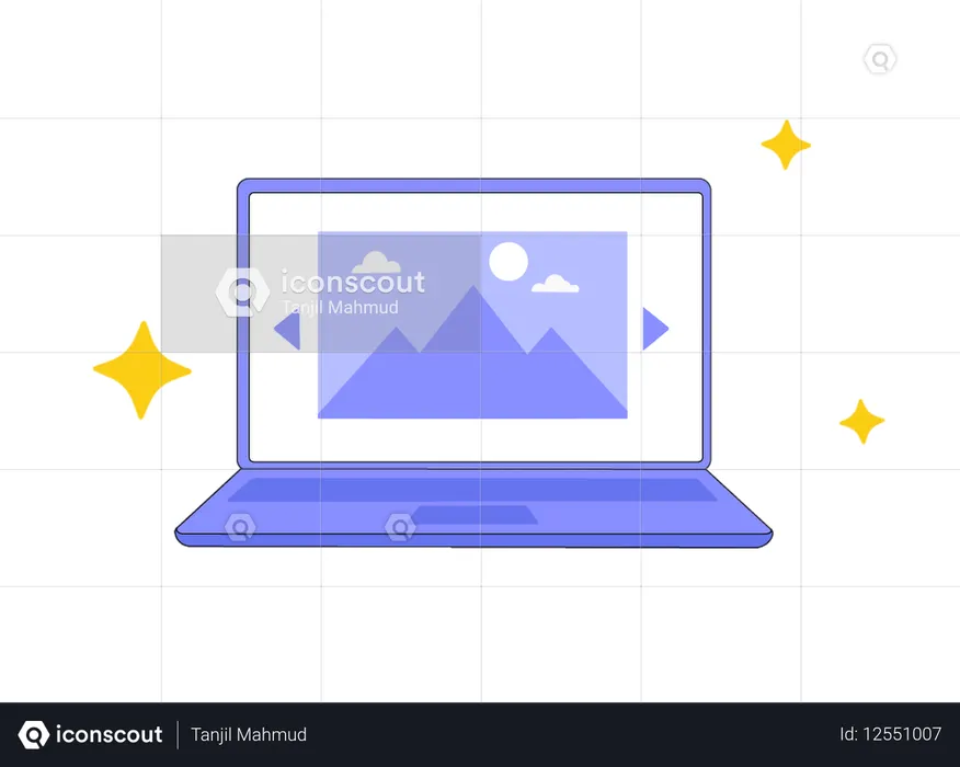 Presentación de imágenes en la pantalla de una computadora portátil  Ilustración
