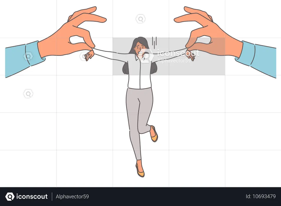 Pressão sobre mulher de negócios por pessoa que puxa para o lado  Ilustração