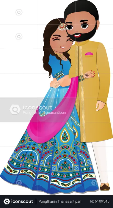Pretty newlywed Indian couple  Illustration