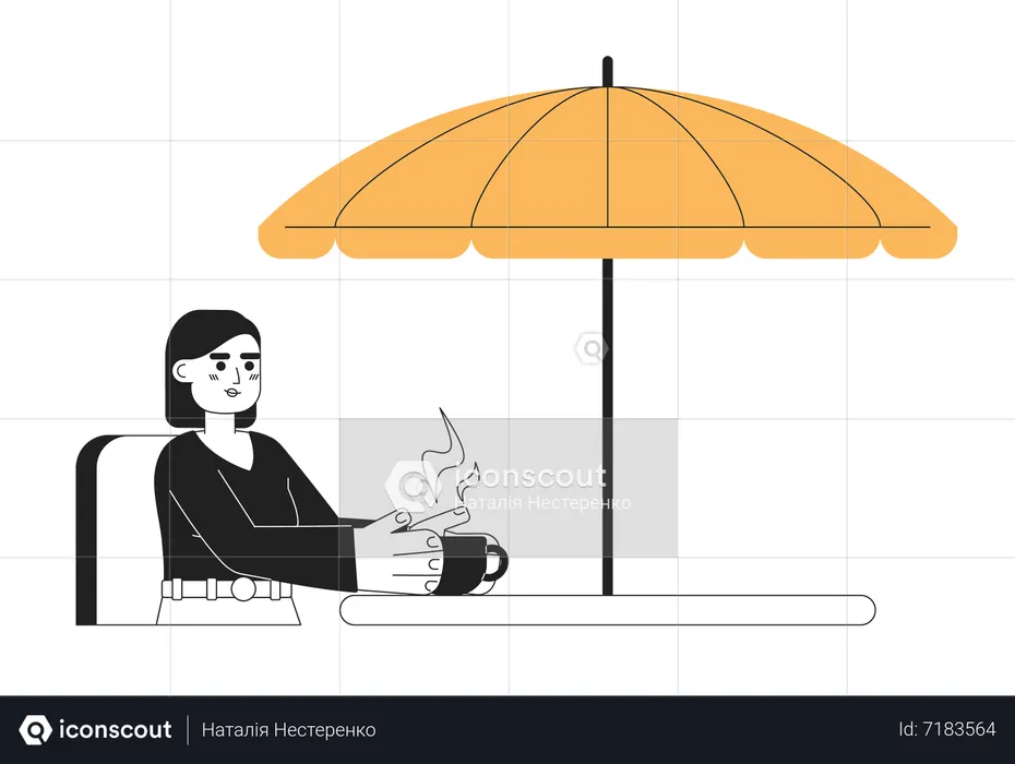 Pretty woman sitting outside with coffee cup  Illustration