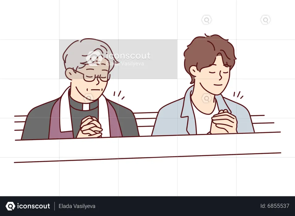 Priest and boy praying  Illustration