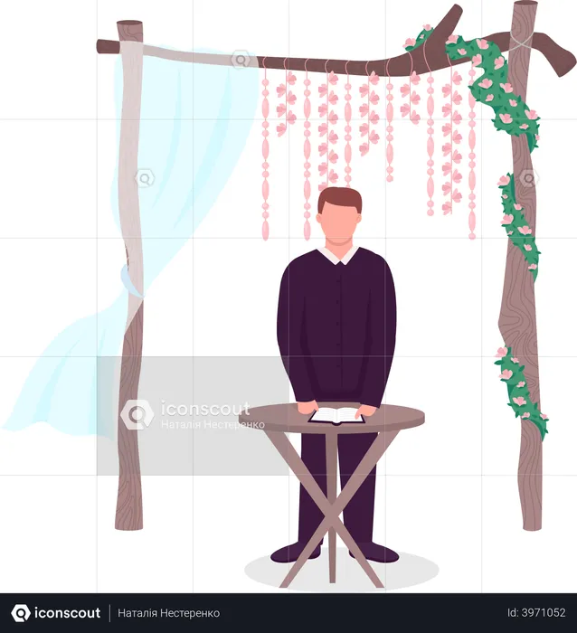Priest at outdoor wedding gate  Illustration