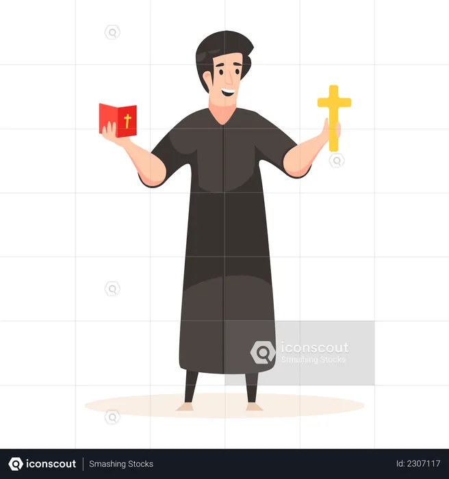 Priest Reading Bible  Illustration