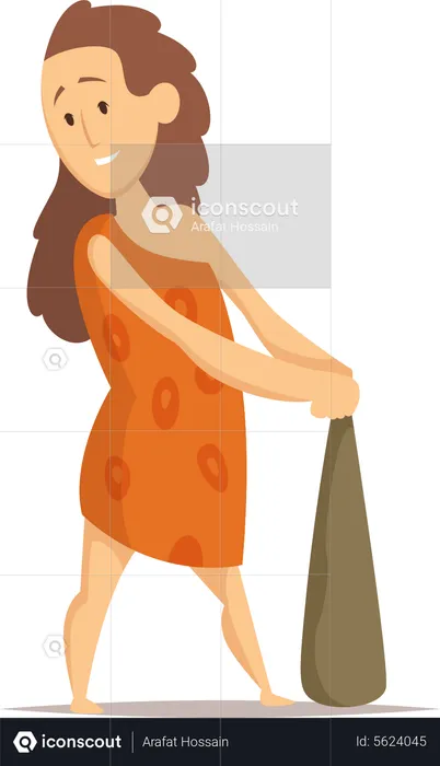 Primitive cavewoman standing with weapon  Illustration