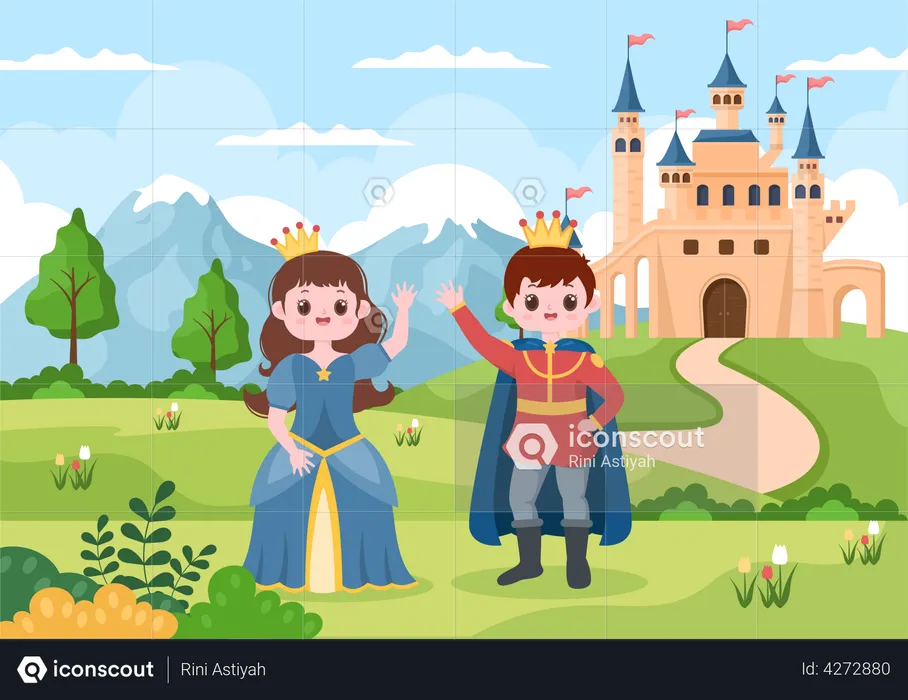 Prince And Queen Waiving Hands Illustration - Free Download People ...