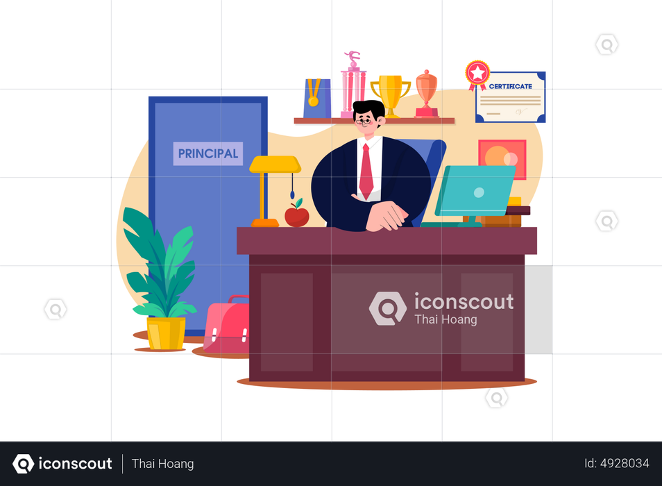 Best Premium Principal sitting at office desk Illustration download in