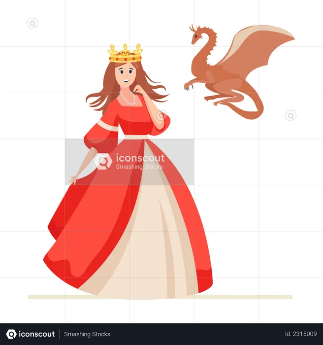 Prinzessin mit Drachen  Illustration