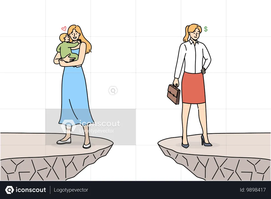 Priorities between family and career for woman who successfully combines raising child and business  Illustration