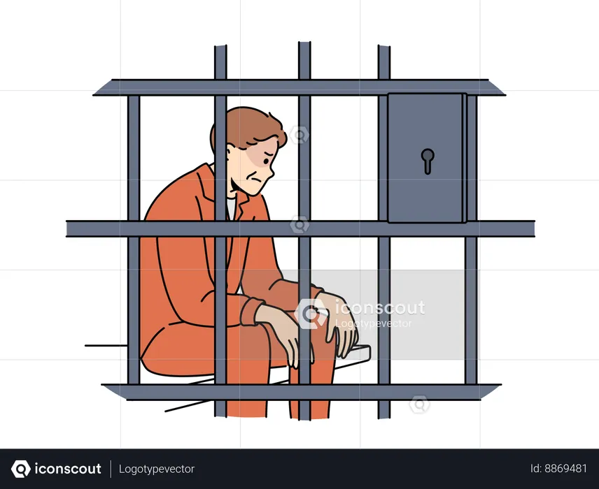 Prisoner in behind bars  Illustration