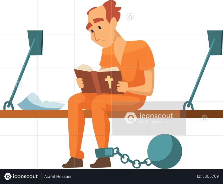 Prisoners reading bible in jail  Illustration