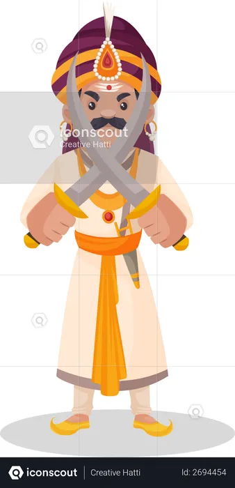 Prithviraj Chauhan holding swords  Illustration