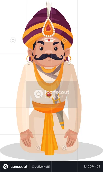 Prithviraj Chauhan sentado de joelhos  Ilustração