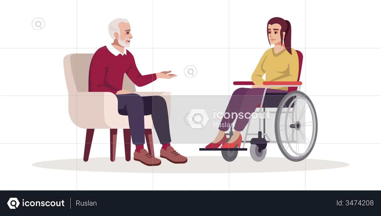 Private psychotherapy session with disabled lady  Illustration