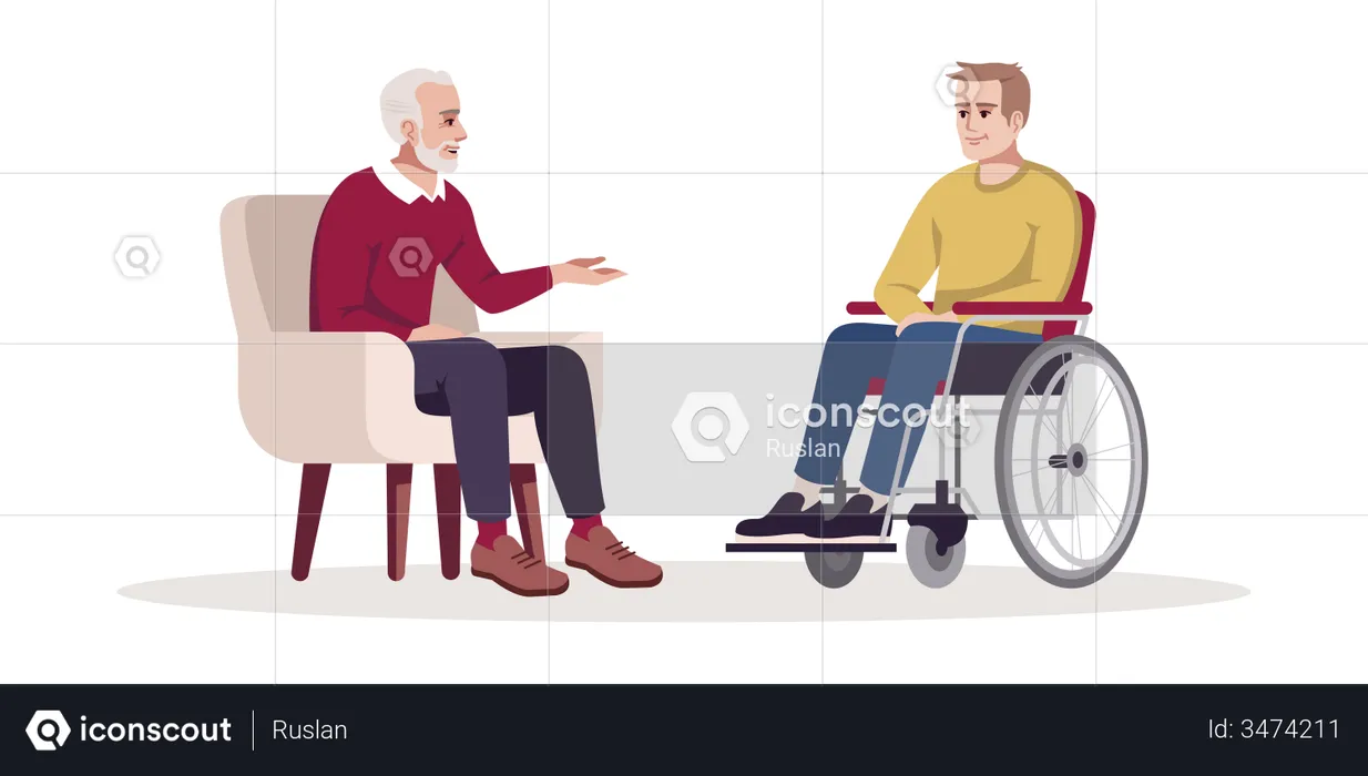 Private psychotherapy session with disabled man  Illustration