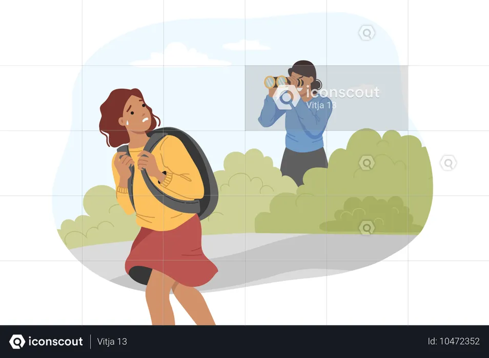 Problem of overprotection causes depression in girl with backpack  Illustration