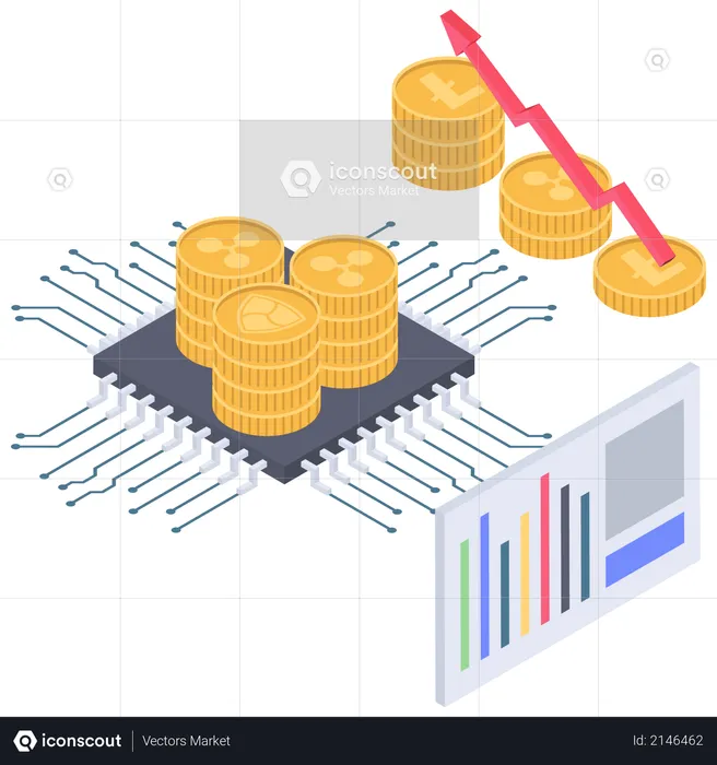 Procesador analítico de pisada de criptomonedas  Ilustración