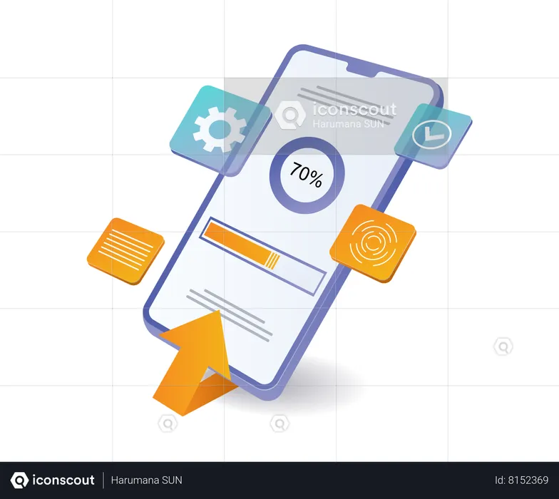 Proceso de actualización de la última aplicación para teléfonos inteligentes  Ilustración