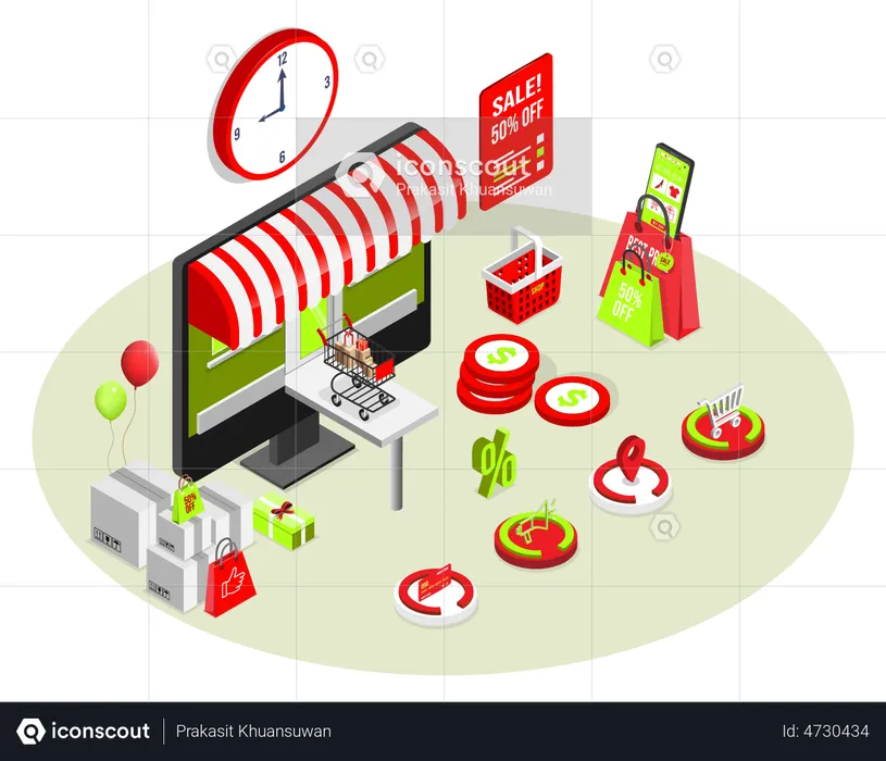 Proceso de compras en línea  Ilustración