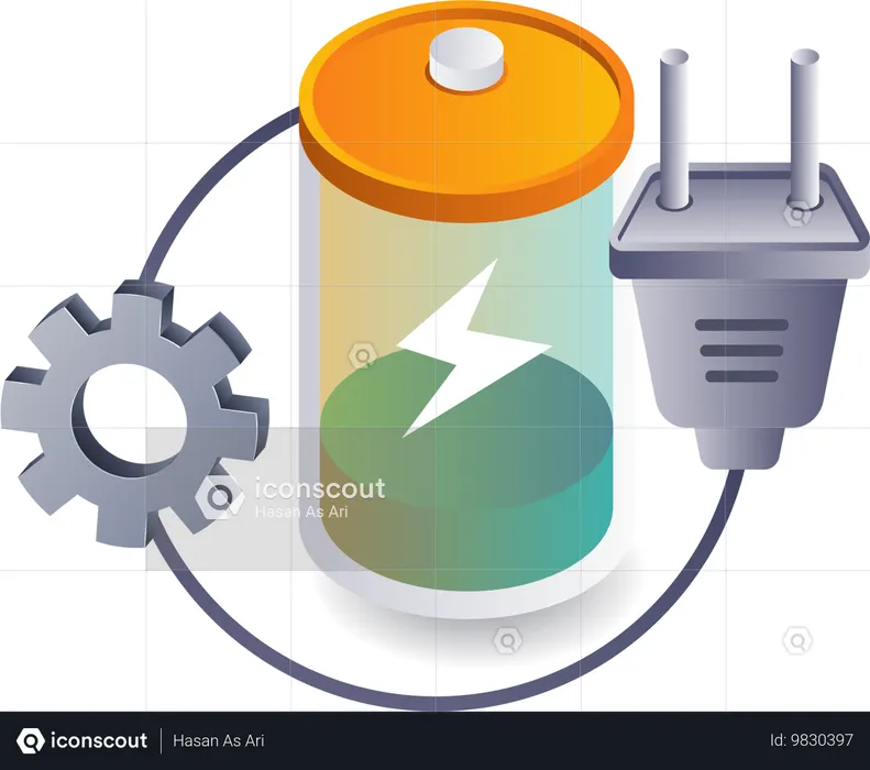 Proceso de generación de electricidad a partir de baterías.  Ilustración