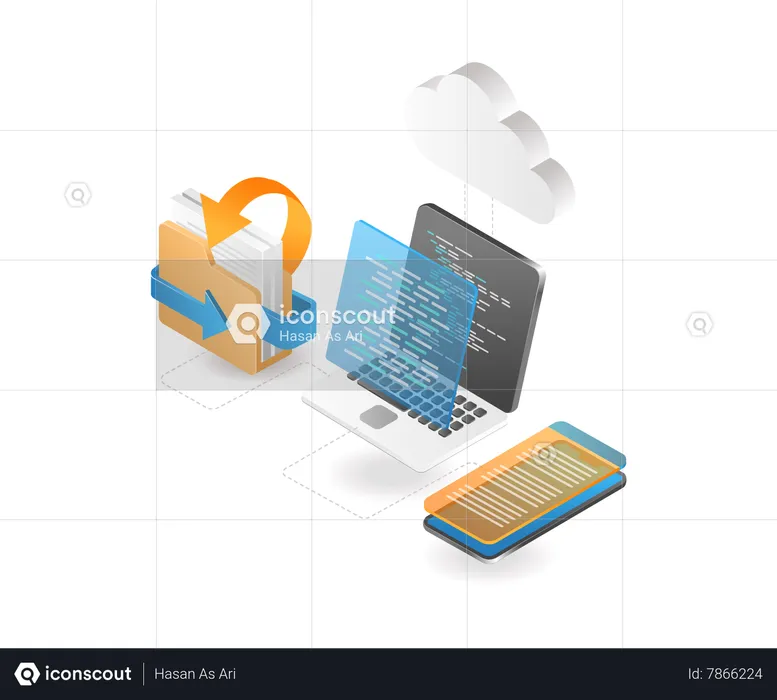 Process cloud server data  Illustration