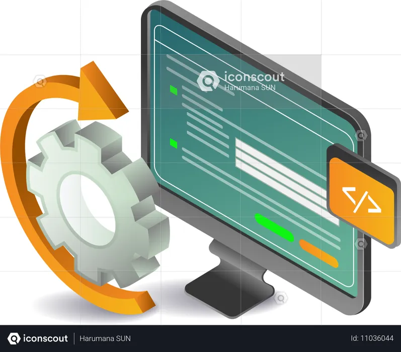 Process gear with computer technology  Illustration