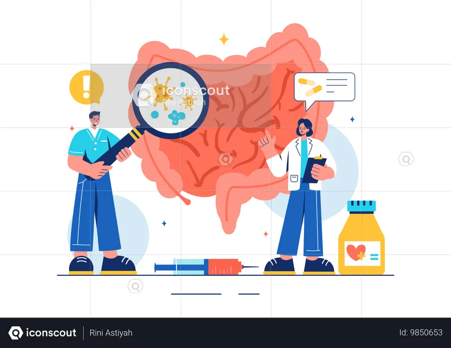 Proctólogo Investigación sobre enfermedades del colon.  Ilustración