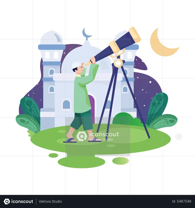 Procurando pela lua de Hilal Ramadã  Ilustração