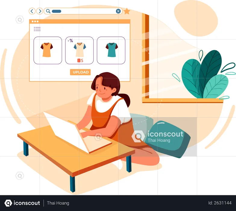 Production employee uploading products for online selling  Illustration