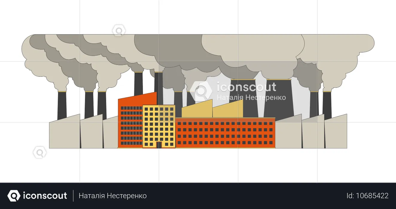 Production plant with large smog cloud  Illustration