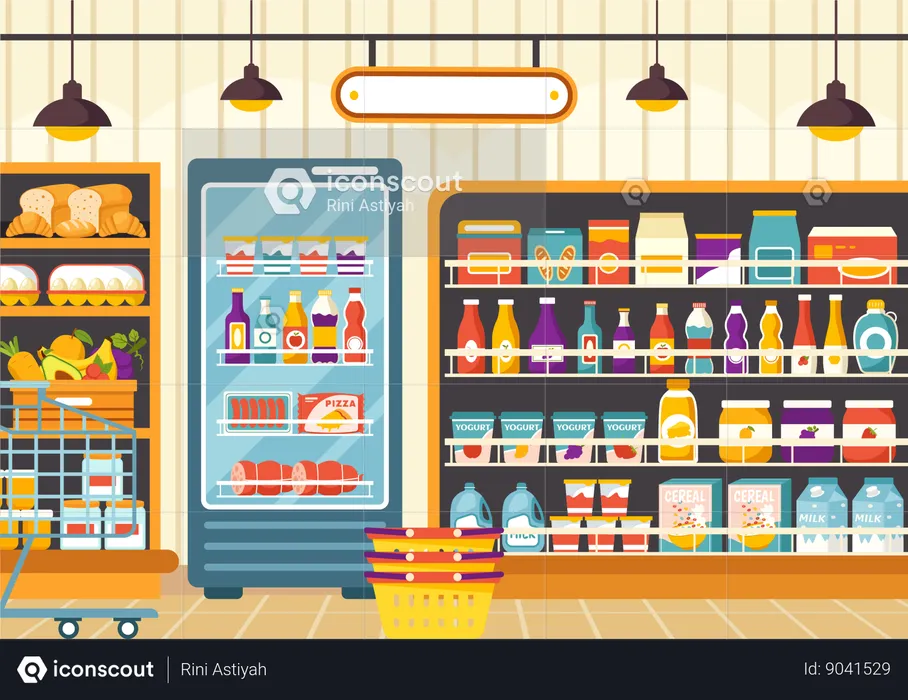 Products Assortment on the Supermarket  Illustration