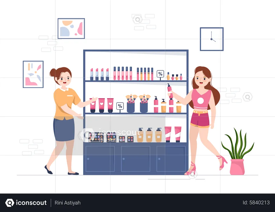 Mulher vendendo produtos cosméticos  Ilustração
