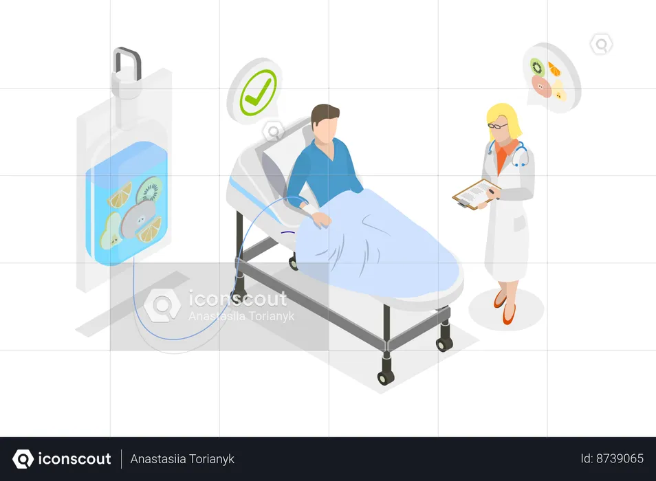 Paciente com produtos naturais por gotejamento intravenoso  Ilustração