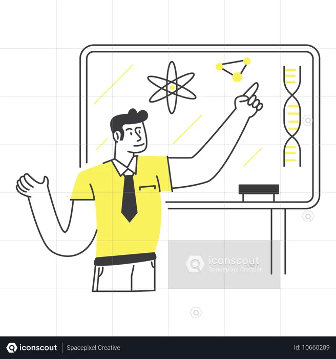 Profesor de ciencias explicando la estructura del ADN  Ilustración