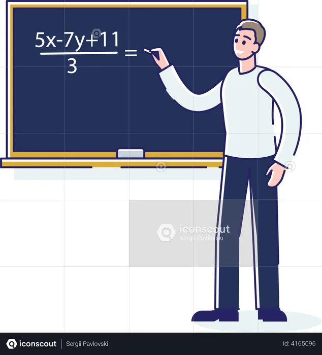 Profesor de matemáticas resolviendo una ecuación  Ilustración