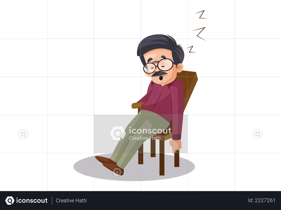 Profesor indio durmiendo en una silla  Ilustración