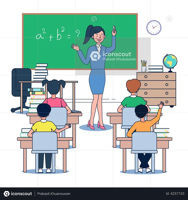 Profesora enseña matemáticas  Ilustración