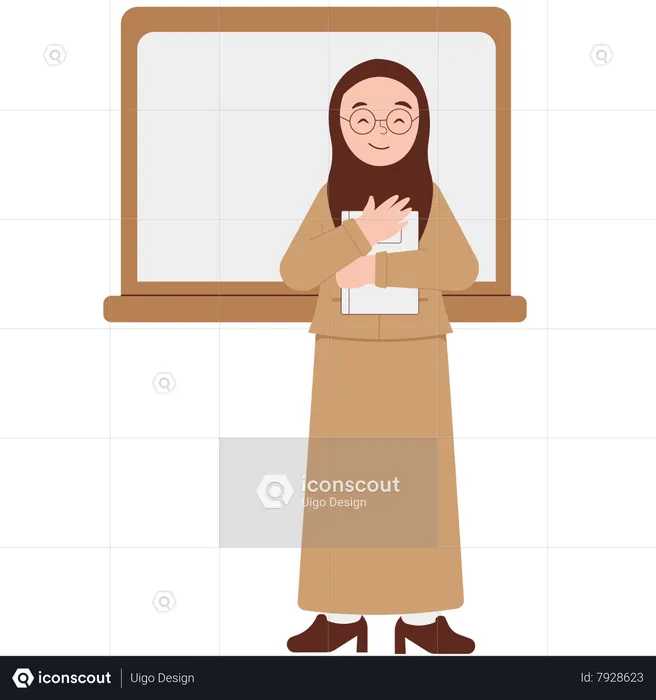 Profesora sonriente en Hijab en clase  Ilustración