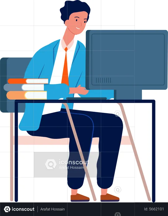 Professeur masculin travaillant sur ordinateur  Illustration