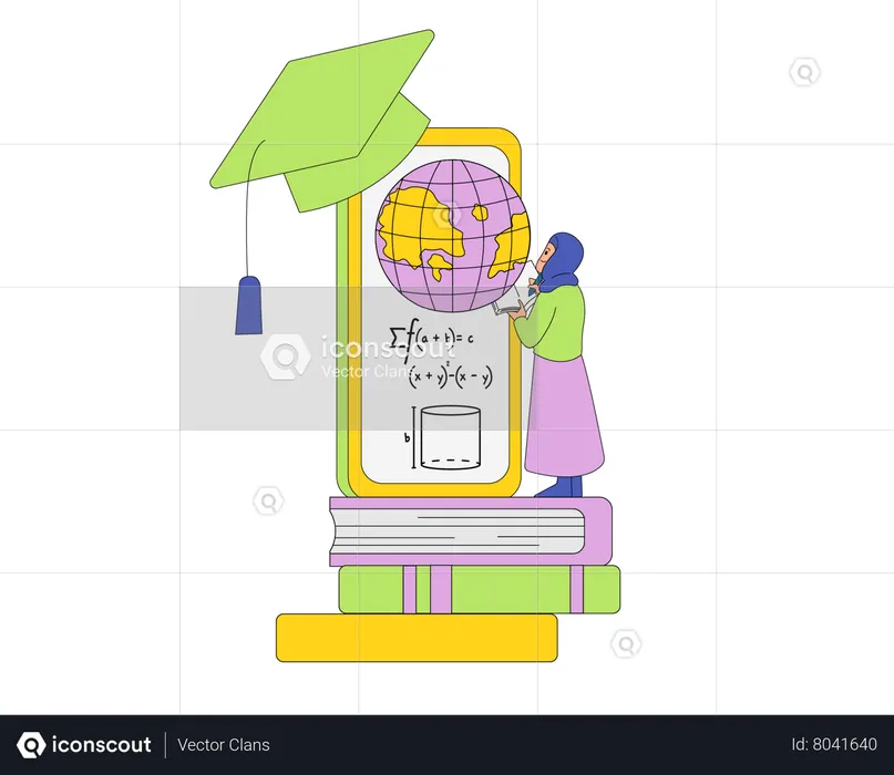 Enseignant suivant un cours en ligne  Illustration