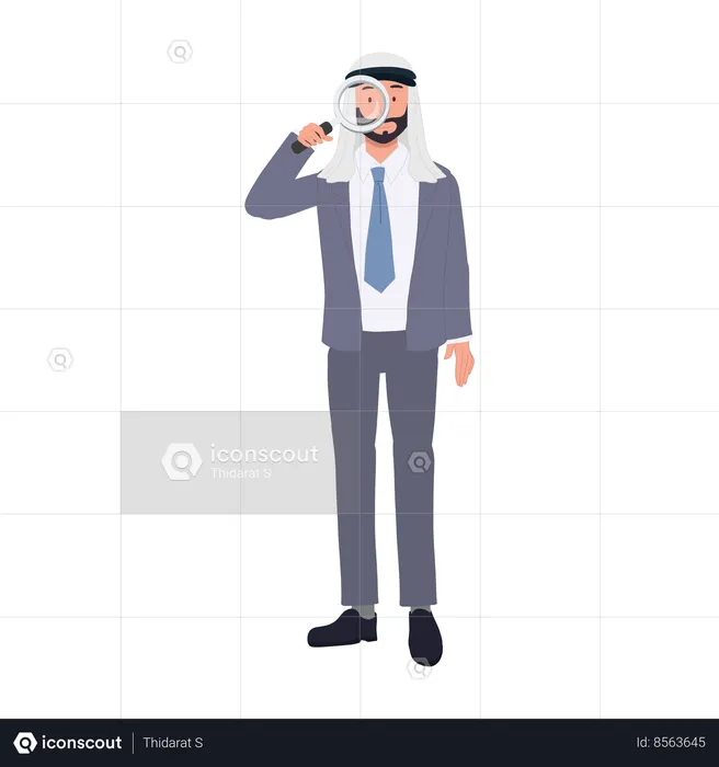 Professional Arab Businessman with Magnifying Glass  Illustration