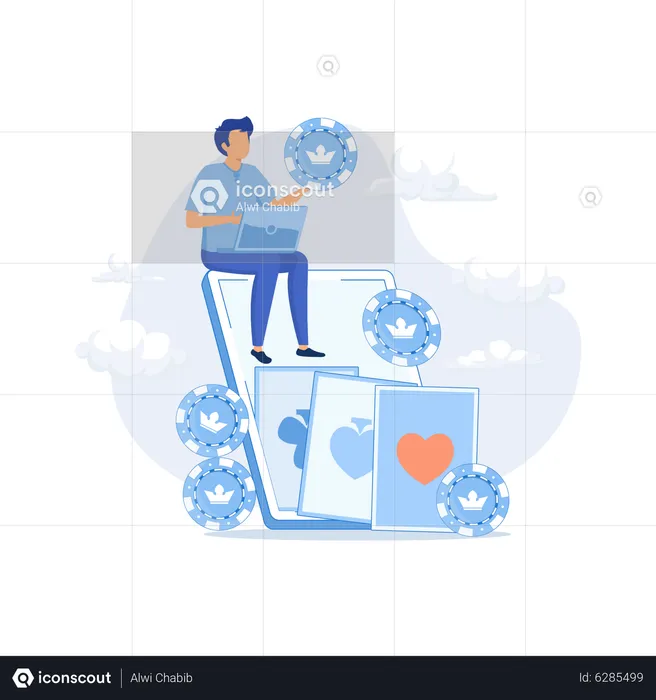 Professional are playing poker game online  Illustration