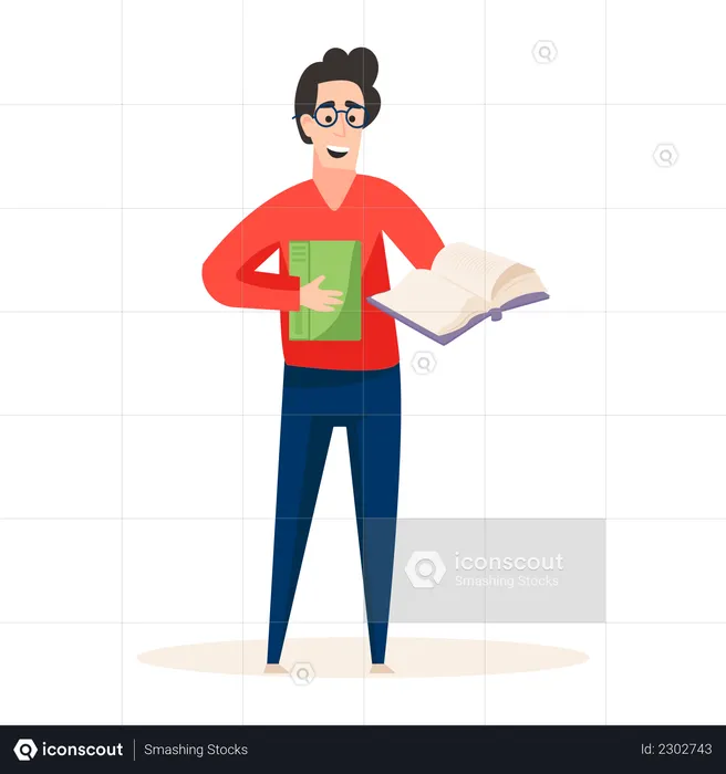 Professional book writer holding book in his hand  Illustration